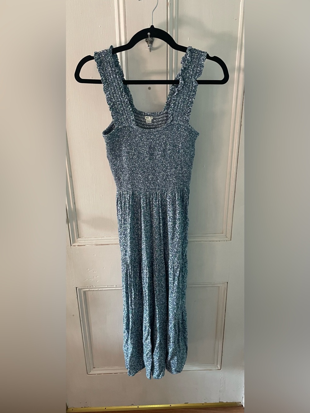 Aerie Blue Floral Smocked Maxi Dress XS Cottagecore Boho